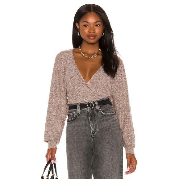 Free People Rose Metallic Going For Gold Faux Wrap Sweater Women's Size Medium - Picture 1 of 8